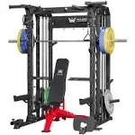 Major Fitness All-in-One Home Gym Smith Machine Package Spirit B52 - B52BL-PLT01BL-OWPNT230, Black / Red / 230lb Bumper