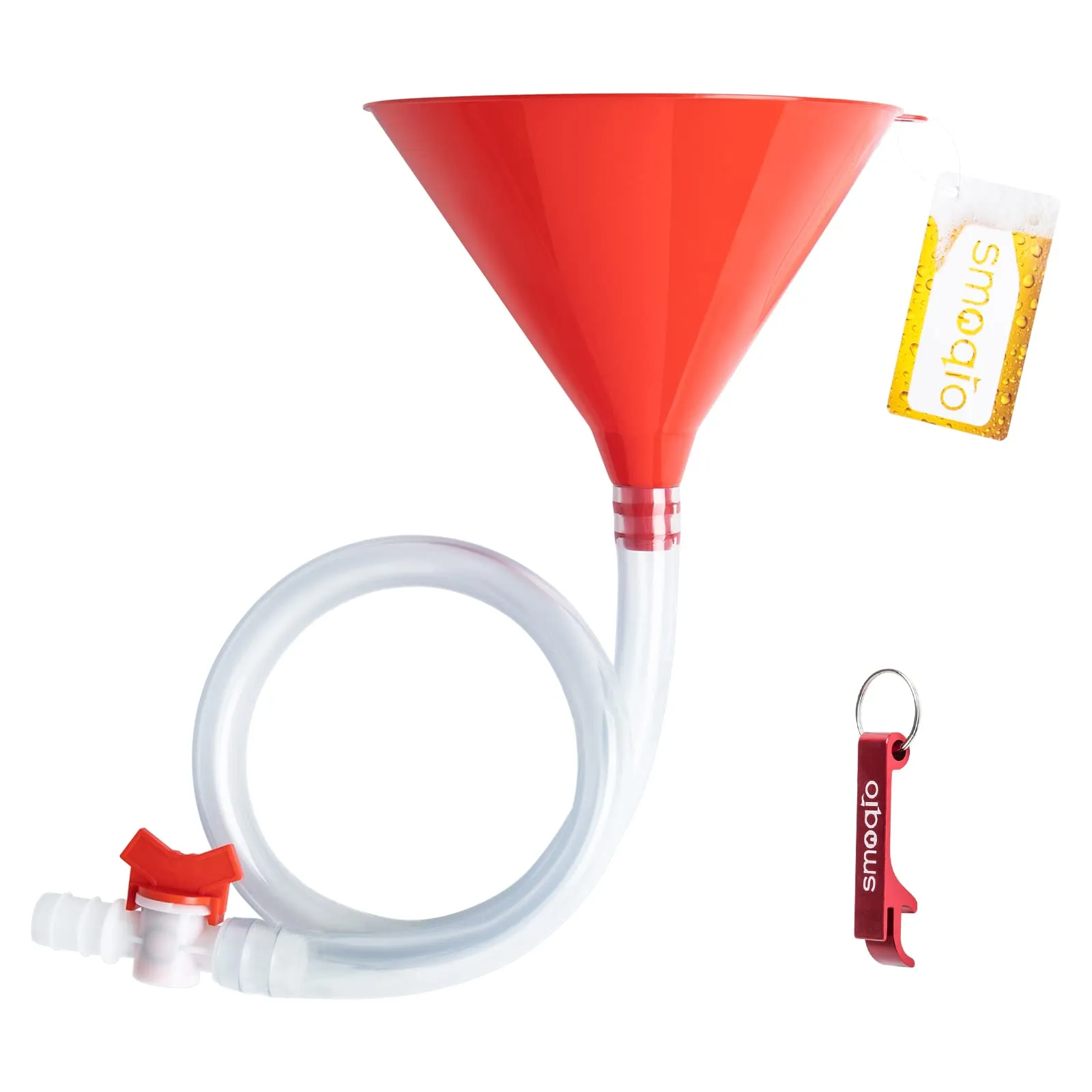 SMOQIO Beer Bong Funnel with Valve, Single Header, and Bonus Bottle Opener