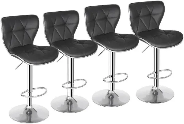 4pcs Shell Back Adjustable Swivel Bar Stools PU Leather Padded with Back Black