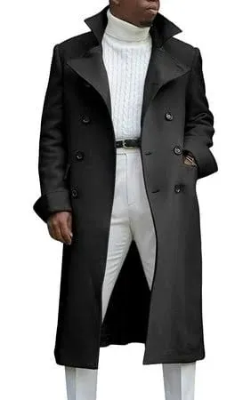 Ebifin Men's Double Breasted Cotton Blend Trench Coat