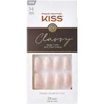 Kiss Classy  White nail with Fine Red Halo Glitter Glue On Nail Medium Coffin