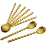 Elegant 8-Piece Gold Stainless Steel Korean Soup Spoons with Long Handles