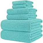 Mainland Textiles LLC POLYTE Microfibre Oversize, 76 x 152 cm, Quick Dry Lint Free Bath Towel Set, 6 Piece (Aqua, Waffle Weave)