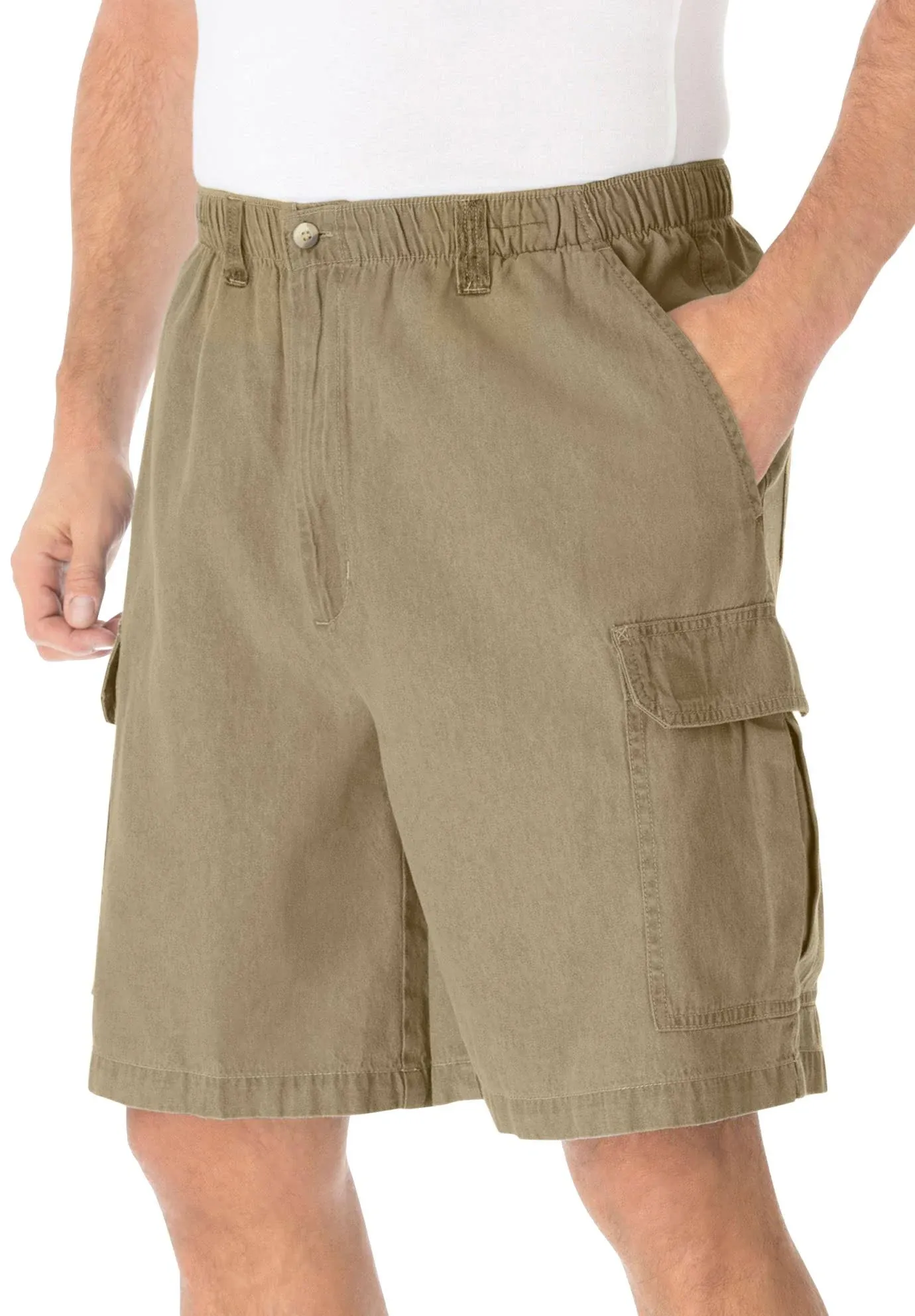 KingSize Men's Big & Tall Knockarounds 8" Full-Elastic Cargo Shorts - 9XL, Khaki