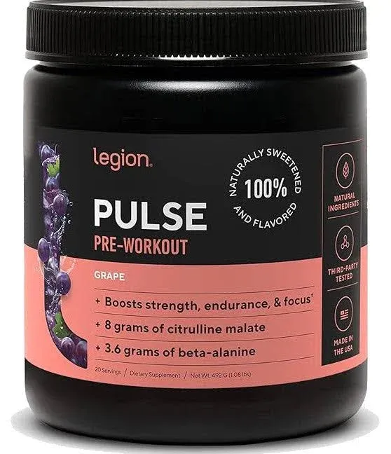 LEGION - All Natural Nitric Oxide Preworkout Drink to Boost Energy, Creatine Free, Naturally Sweetened, Beta Alanine, Citrulline, Alpha GPC (Pink Lemonade)