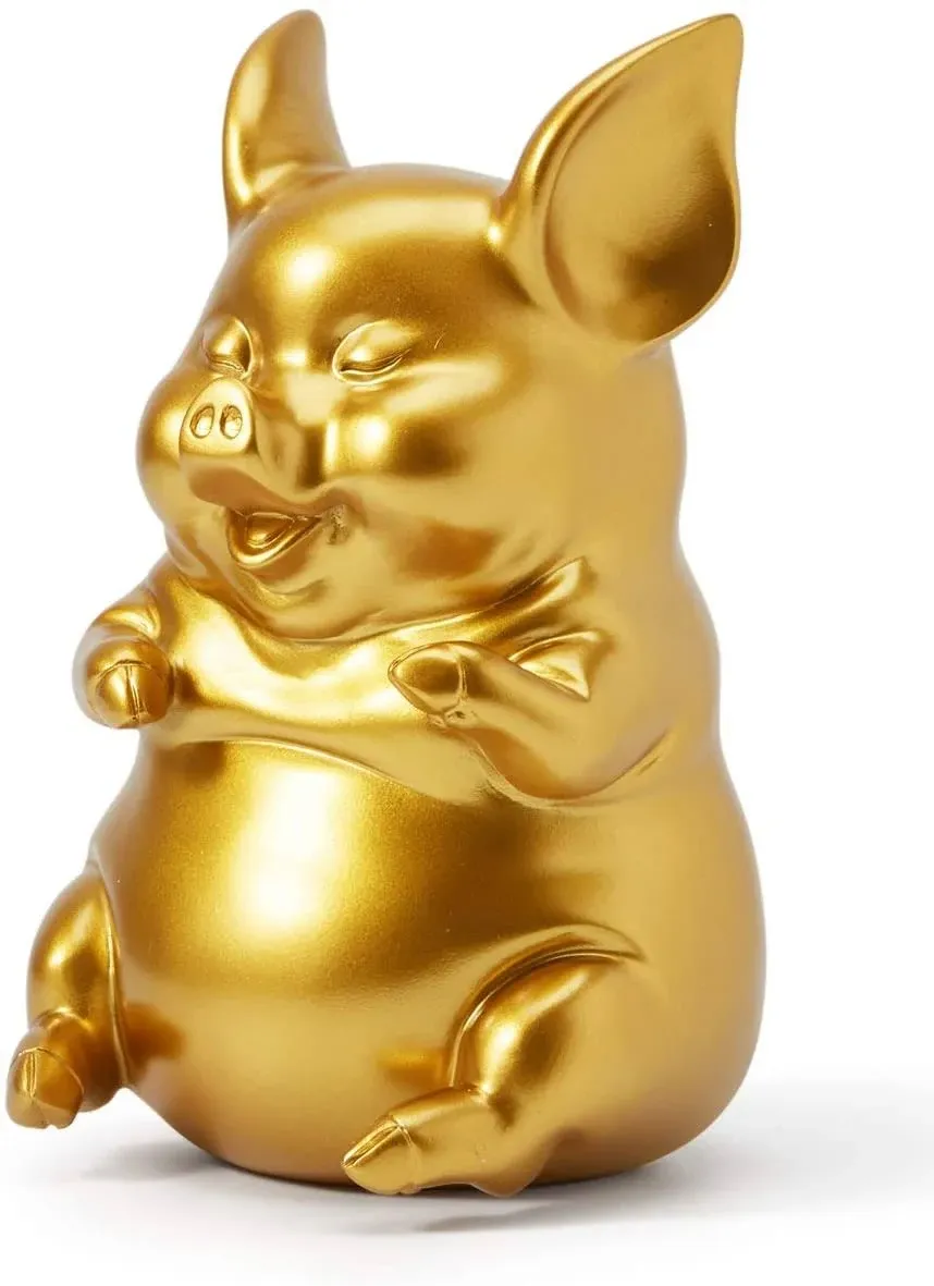 HAUCOZE Piggy Bank Coin Money Bank Pig Decor Arts Animal Gifts Figurine Table Centerpiece Home Birthday Statue Sculpture Polyresin Gold 8.3inch