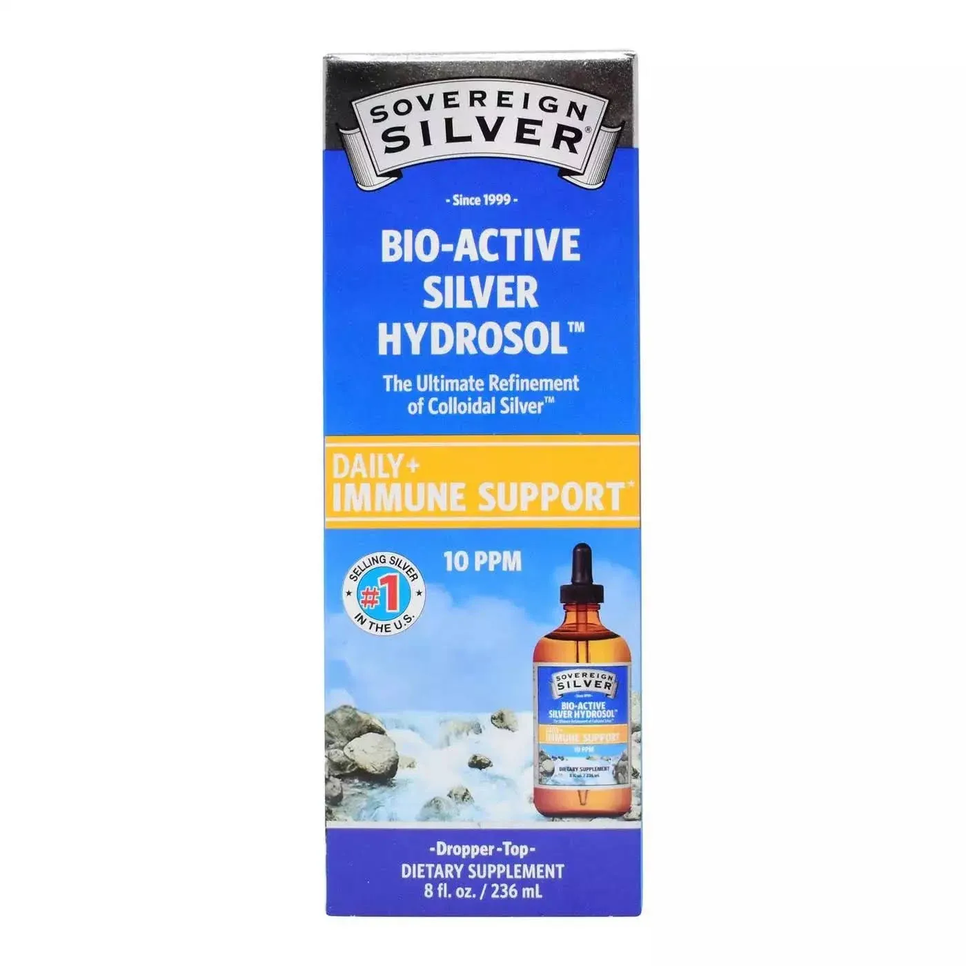 Sovereign Silver Bio-Active Silver Hydrosol, 10 PPM, Dropper Top - 8 fl oz