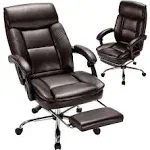 Executive Office Chair, Ergonomic Big and Tall Leather Swivel Rolling Managerial Chair, Reclining Computer Desk Chair, Adjustable High Back Chair with Padded Armrests and Retractable Footrest