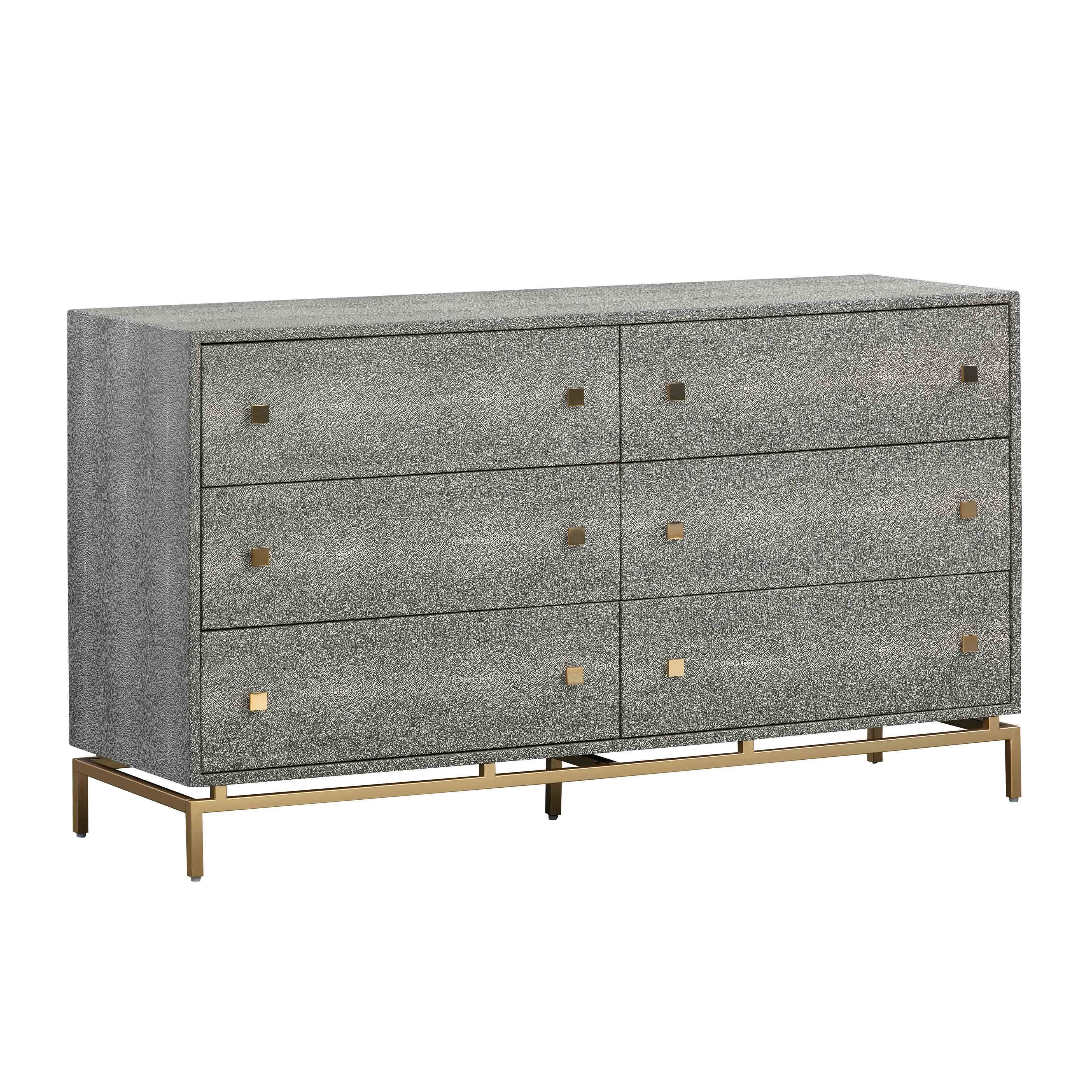 TOV Furniture Pesce 32.5" H 6-Drawer Acacia & MDF Wood Dresser in Gray