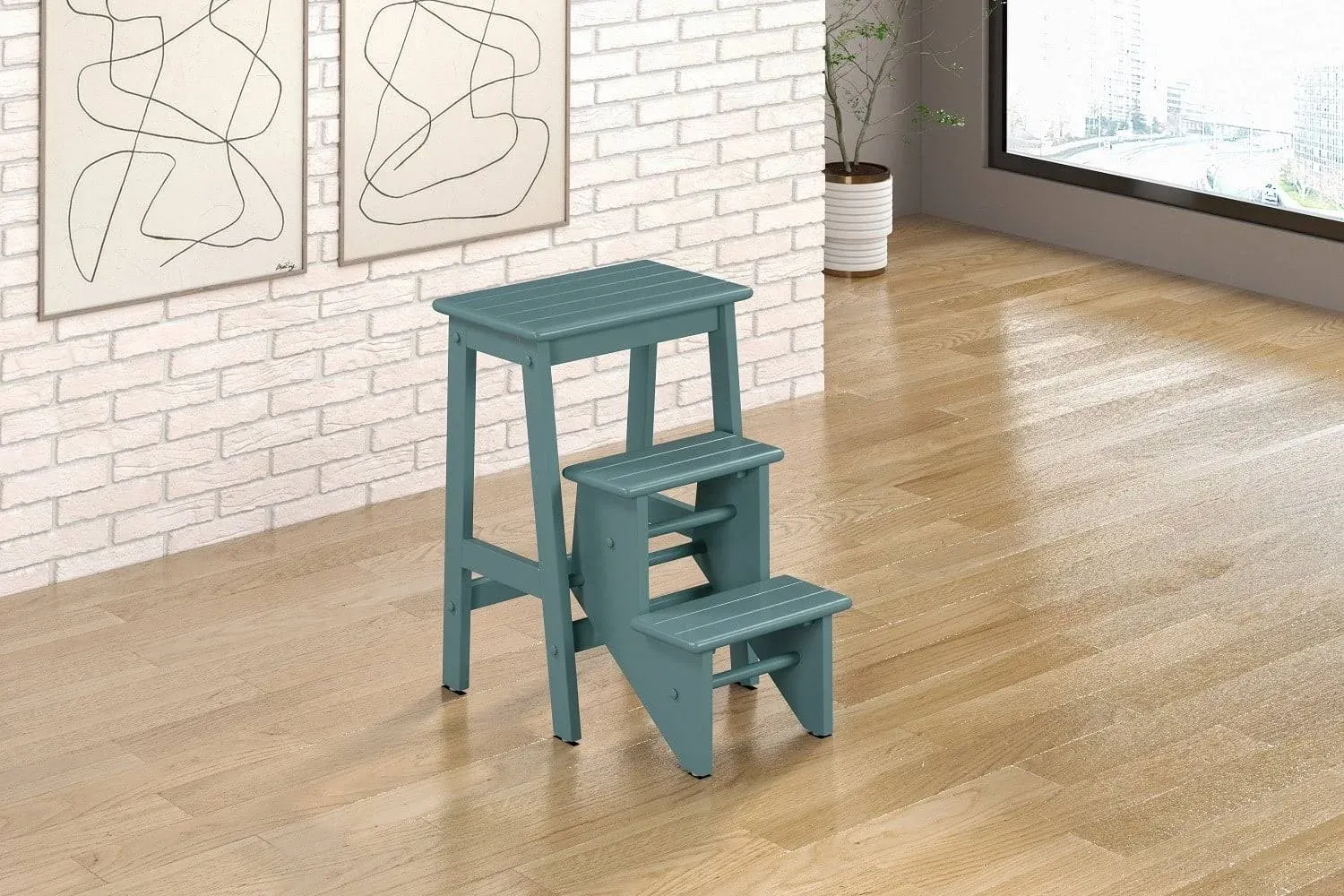 Boraam Wood Niko Folding 24.5" Step Stool - Aspen Valley Blue Finish