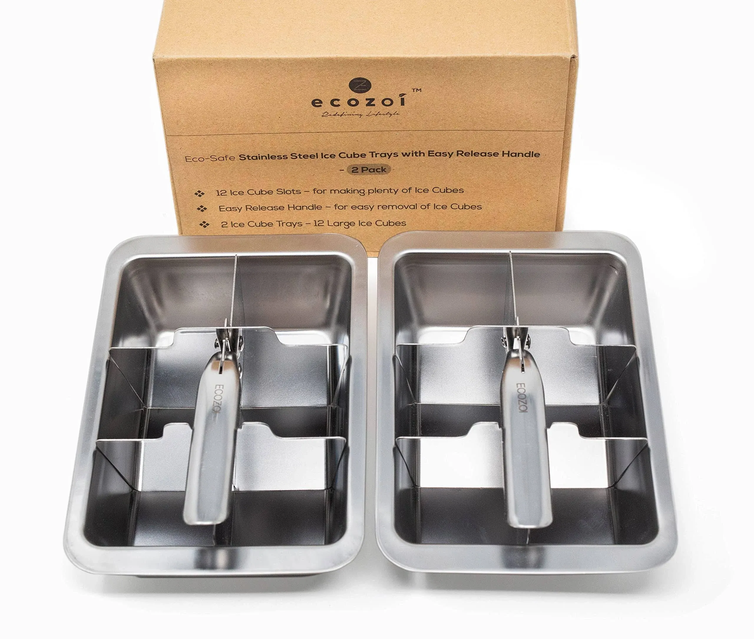 Ecozoi Stainless Steel Ice Cube Trays with Easy Release