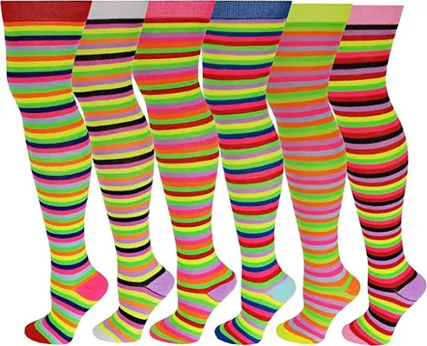 Sumona Women's Multi Neon Color Fancy Design Thigh High Over the Knee Socks Stockings