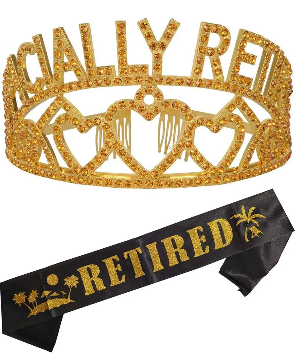 Officially Retired Retirement Party Set Gold, Officially Retired Tiara/Crown, Retirement Sash for Women, Officially Retired Satin Sash, Retirement