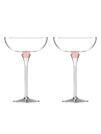 Shop Kate Spade Rosy Glow 2-piece Champagne Saucer Set In Silver