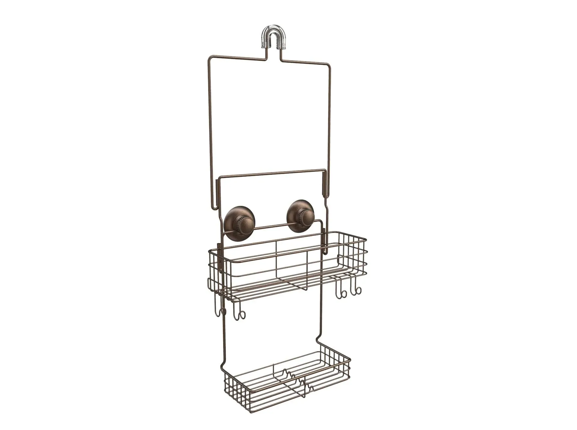 Gecko-Loc Extra Long Wide Adjustable Length over the showerhead hanging shower caddy organizer - for Shampoo, Soap, & Razors - Durable Rust-Resistant - Bronze