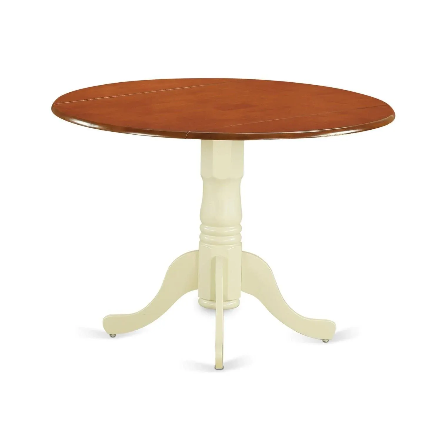 East West Furniture Dublin Round Table with Two 9" Drop Leaves in Buttermilk and ...