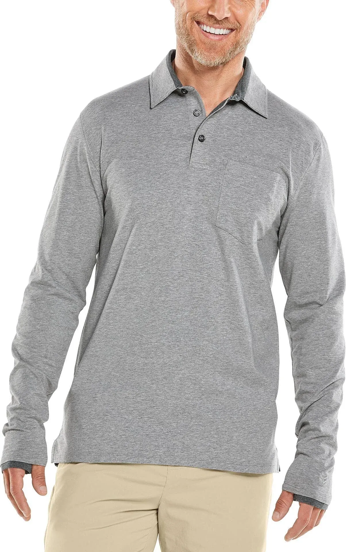 Coolibar UPF 50+ Men's Merrit Long Sleeve Pocket Polo - Sun Protective