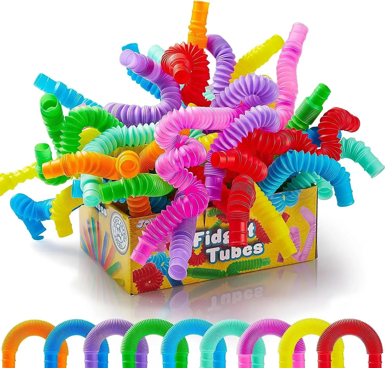 JOYIN 18 Pack Pop Tubes Sensory ToysSmall Fidget Tubes Party Favors 9 Colors Connectable and Extendable for Stress Relief