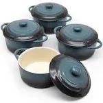 Kook Ceramic Mini Cocotte Set, Small Casserole Dishes with Lids and Handles, Individual Baking Ramekins, Oven, Microwave & Dishwasher Safe, Stoneware, 12 oz, Set of 4 (Stone Ombre)