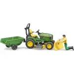 Bruder 09824 Bworld John Deere Lawn Tractor w/ Trailer and Figure