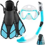 ZEEPORTE Mask Fin Snorkel Set, Travel Size Snorkeling Gear for Adults with Panoramic View Anti-Fog Mask, Trek Fins, Dry Top Snorkel and Gear Bag for