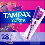 Tampax Radiant Tampons, Light Absorbency, Unscented - 28 tampons