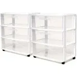 Homz Plastic 3 Clear Drawer Small Rolling Storage Tower, White, 2 Pack