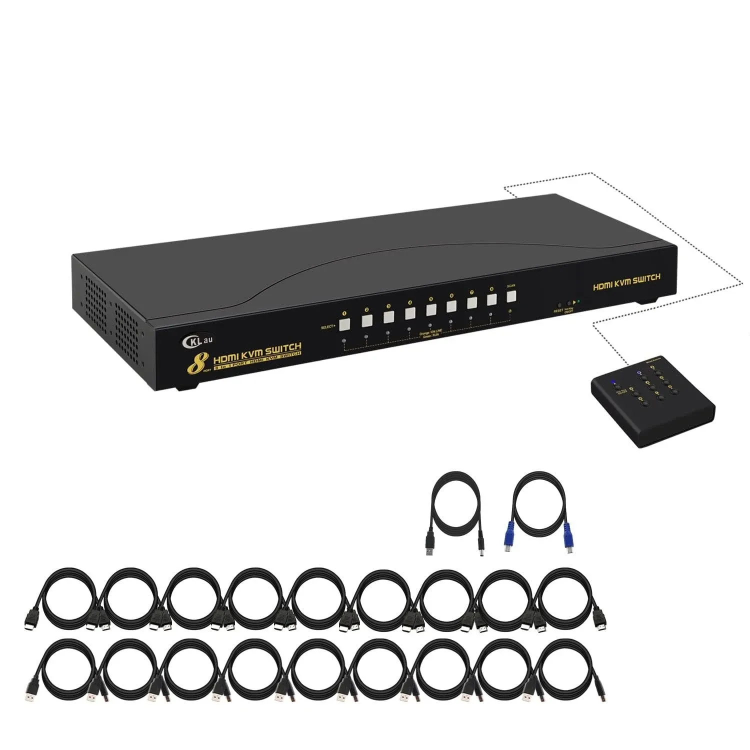 CKLau 4Kx2K 8 Port HDMI KVM Switch with Cables and USB 2.0 Hub, Rack Mount KVM ...