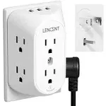 LENCENT 2 Prong Power Strip, 2 Prong to 3 Prong Grounding Outlet Adapter, Polarized Plug, 1728J Surge Protector, 3-Sided 6 Outlet 3 USB, Widely Spaced Extender, Wall Mountable for Non-Grounded Outlets