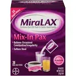 MiraLAX, Mix-In Pack, Grit Free , Unflavored, 20 Packets 0.5 oz (17 g) Each