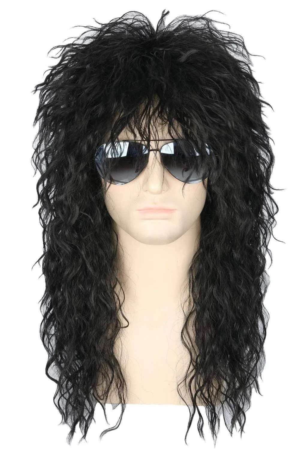 Topcosplay 80s Wigs Halloween Costumes Male Wig Punk Heavy Metal Mullet Wig Black ...