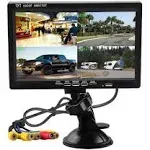 Hikity 7 Inch Vehicle Backup Camera Monitor only, Quad Split HD LCD Display Screen, Car Monitor for SUV Van RV Truck, V1/V2/V3/V4 Video Input, 9V/36V + Headrest Mounting Bracket & Dash Stand