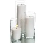 Set of 36 Glass Eastland Cylinder Vases and 36 Green Richland Pillar Candles 3"