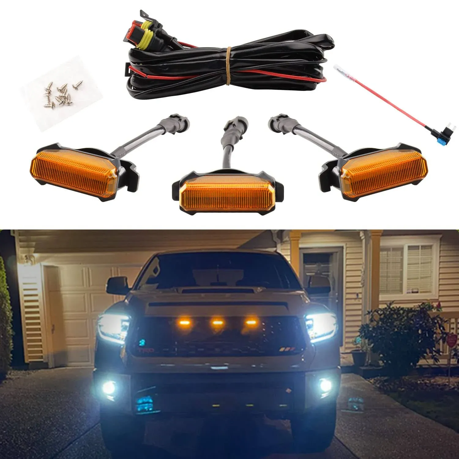 AUXLIGHT Car Accessories 3pcs LED Center Grille Raptor Marker Lights for Toyotaa ...