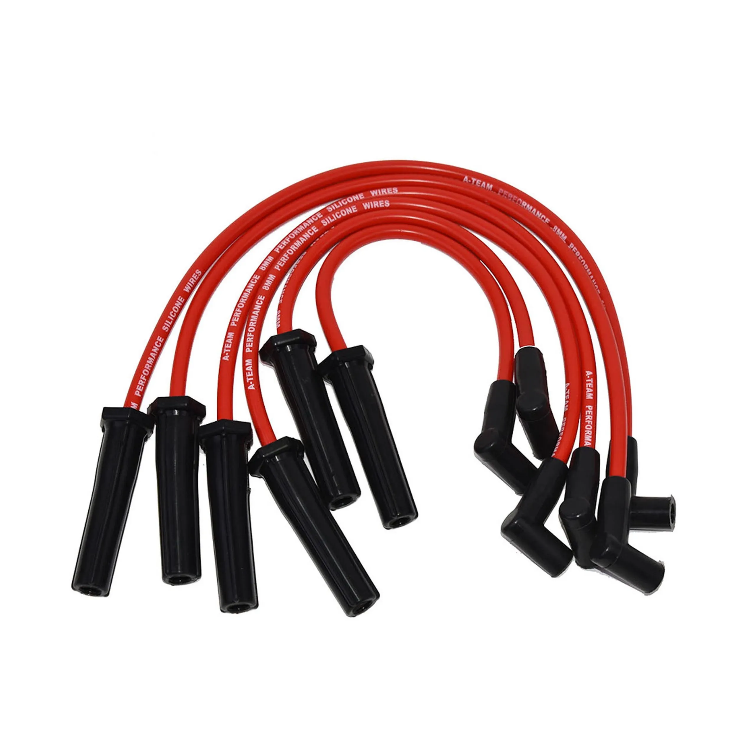 A-Team Performance - 6 Cylinder - Compatible with Early GMC Chevy 194 216 235 Toyota Land Cruiser FJ40 FJ60 2F 3F 6 Cyl 8.0mm - Red Silicone Spark Plug Wires - Durable Two-Layer Silicone Coating