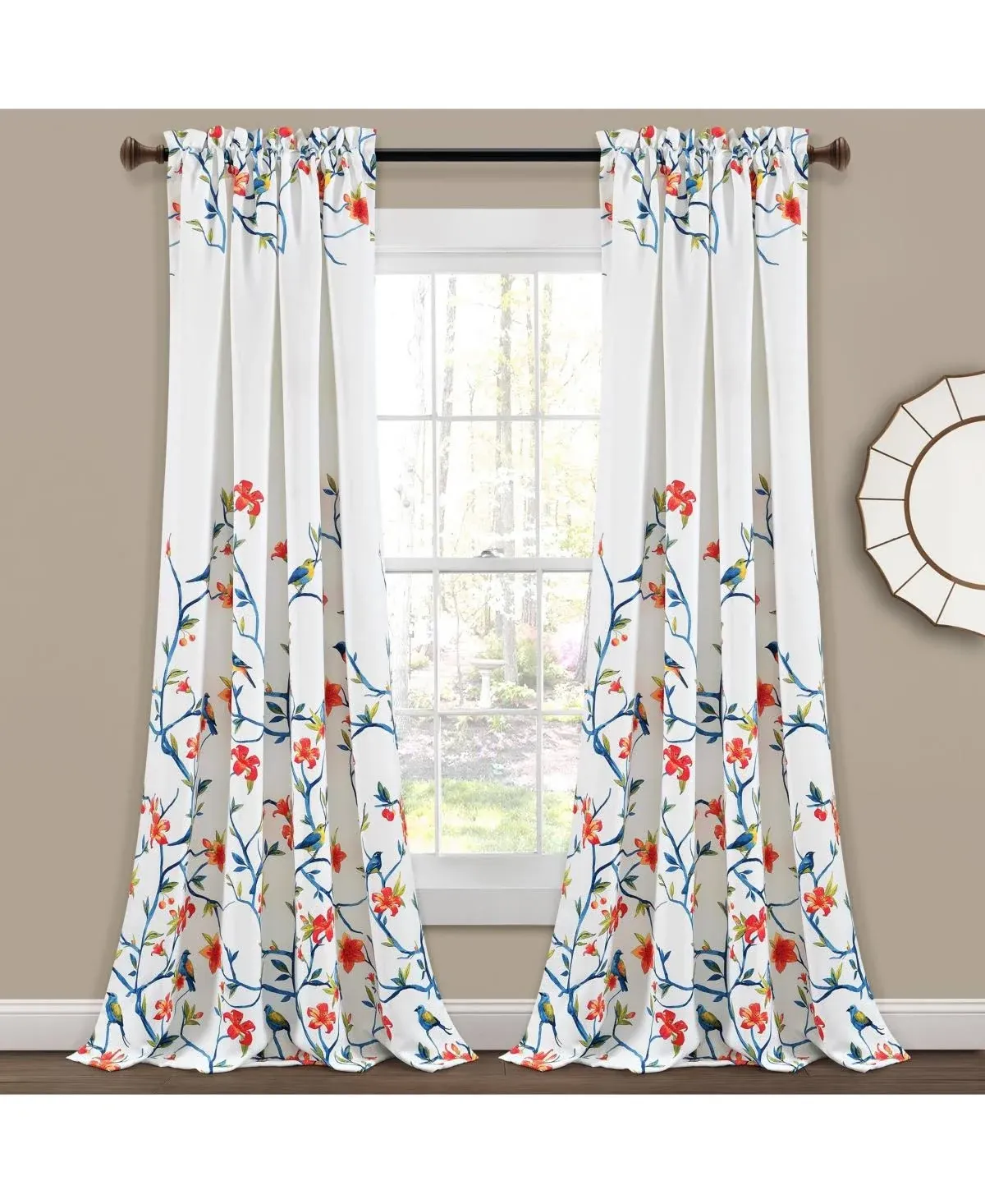 Lush Decor Neela Birds Room Darkening Window Curtain Panels White/Blue 52X84+2 Set