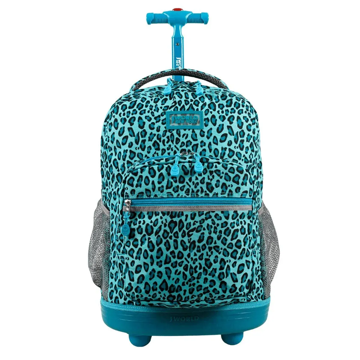 J World New York Sunrise Rolling Backpack, Mint Leopard, 18"