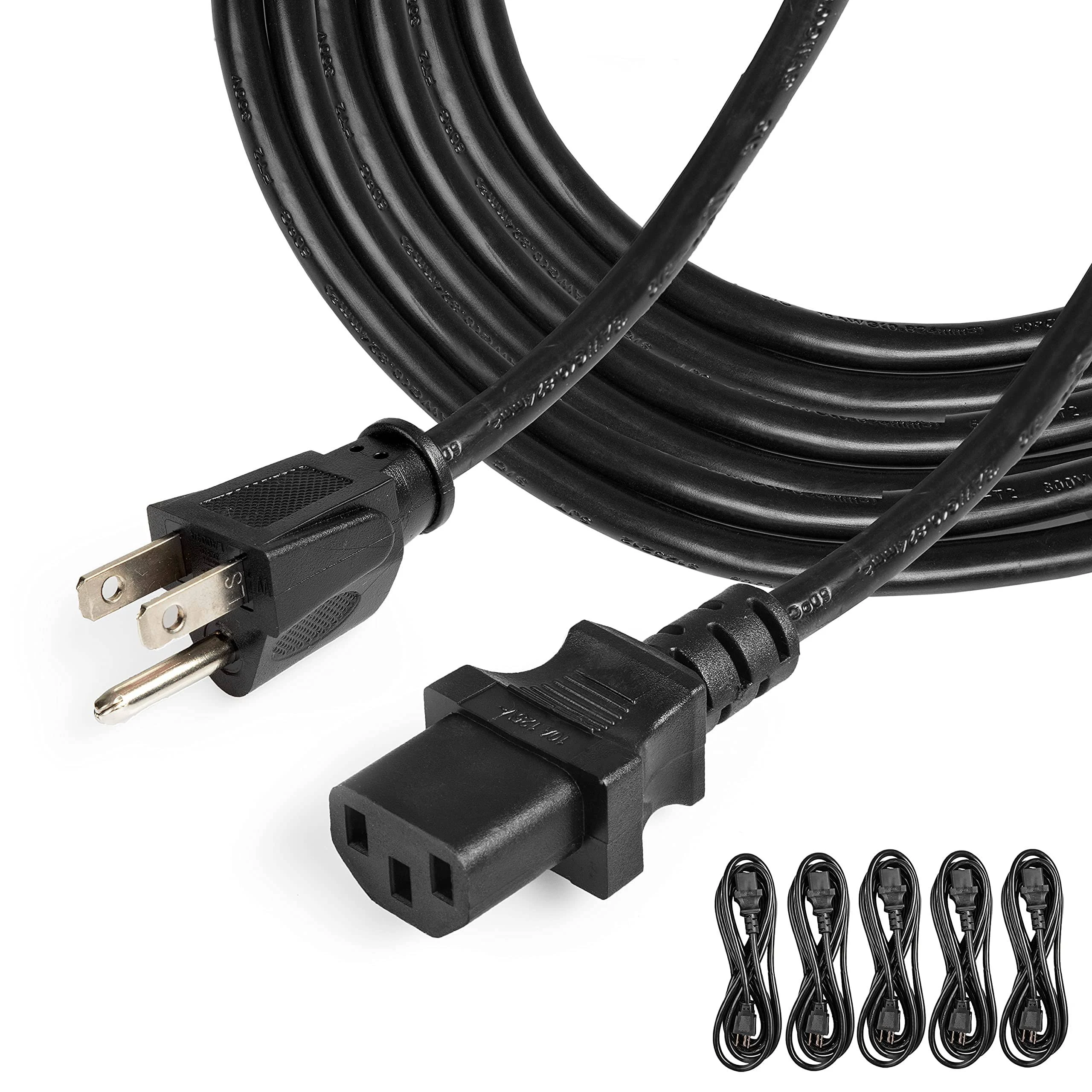 10 Ft Power Cord (NEMA 5-15P to C13)-18/3 Replacement Audio &amp; Video-5 Pack Black