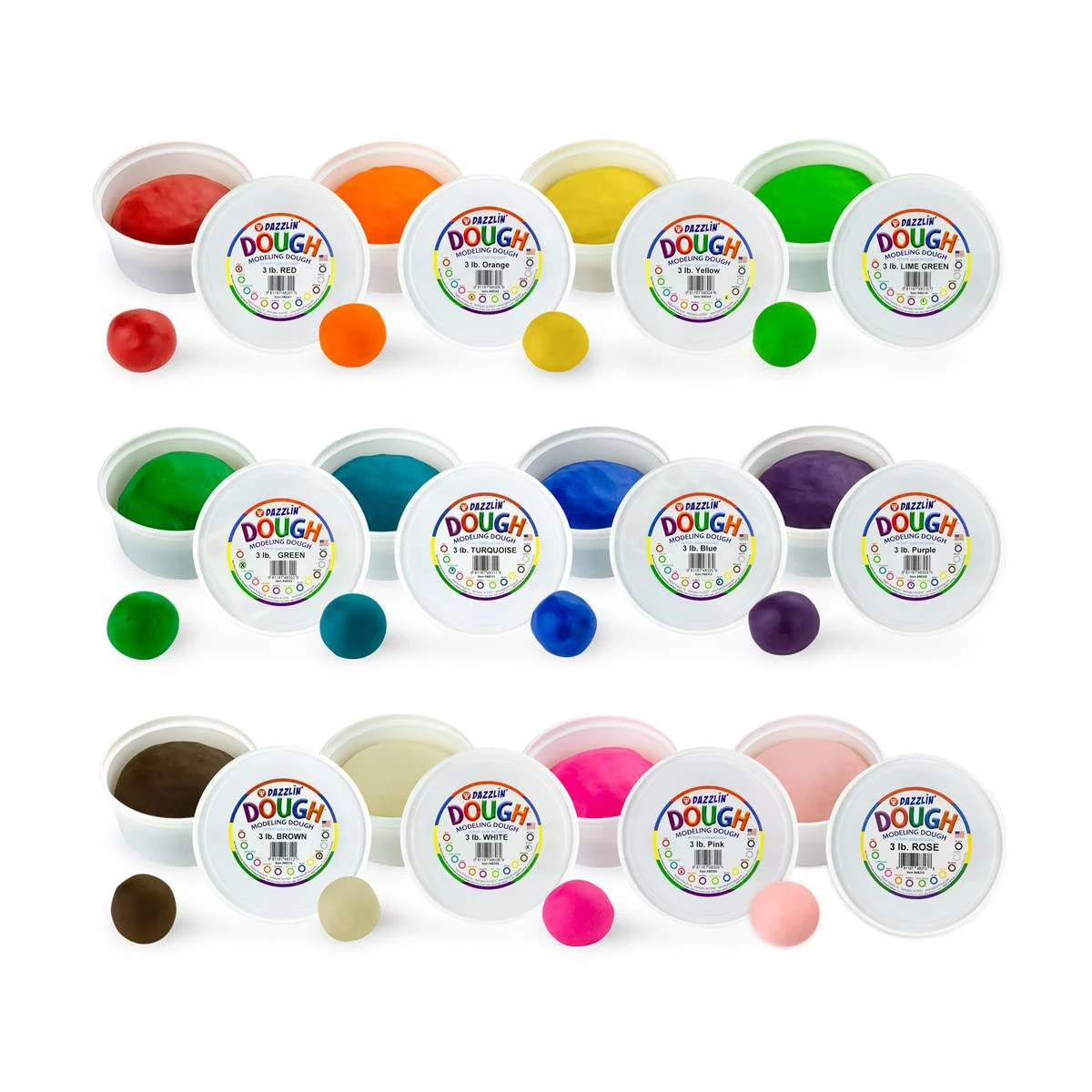 Hygloss Products Unscented Dazzlin’ Modeling Dough - Non-Toxic - 3lb - 12 Assorted Colors - 36 Pounds Total