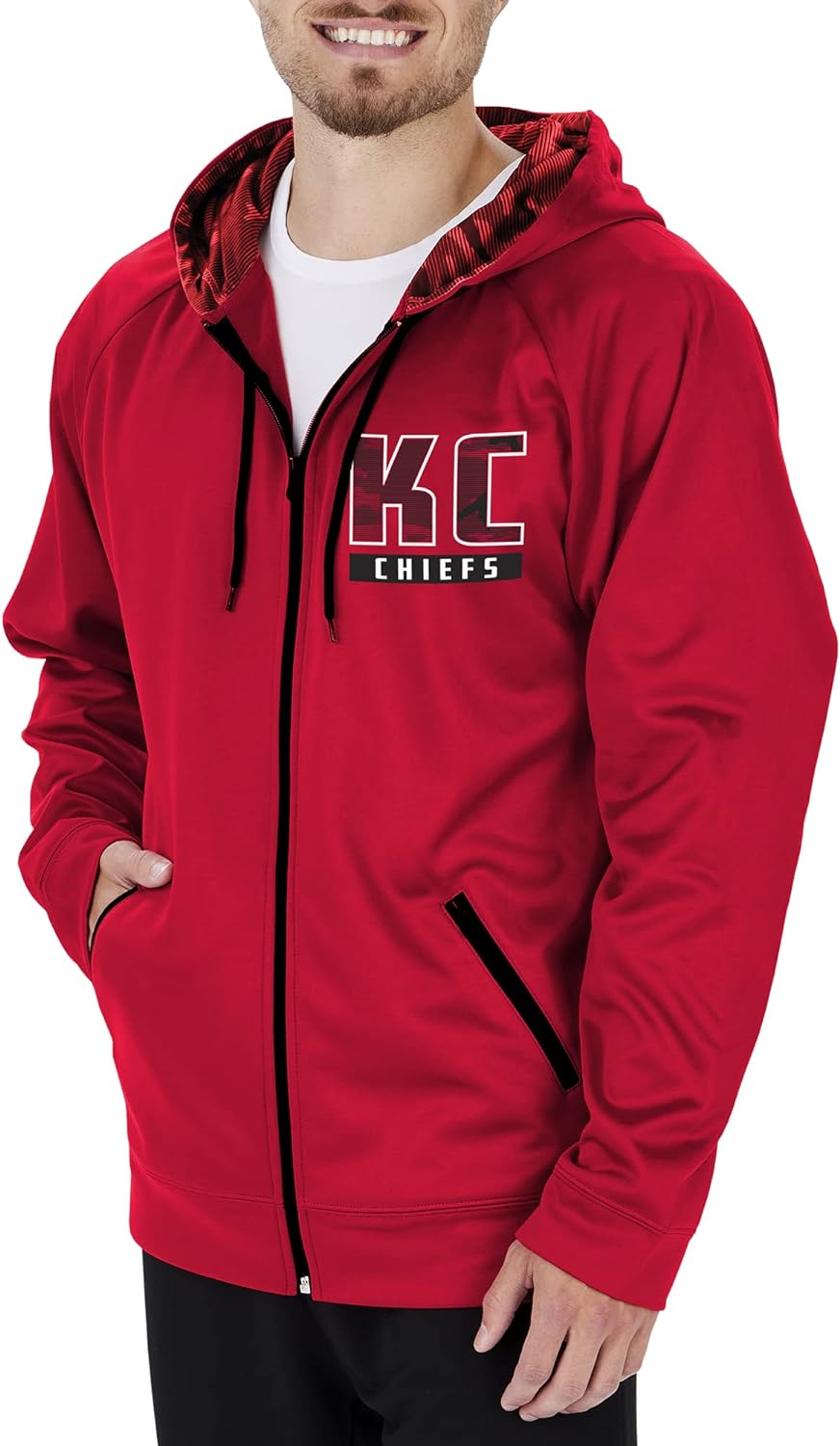 Zubaz NFL Men&#039;s Kansa City Chiefs Full Zip Hoodie With Team Color Camo Lines