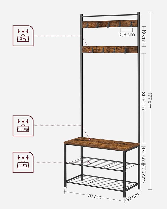 VASAGLE Porte-manteau avec Banc et étagère