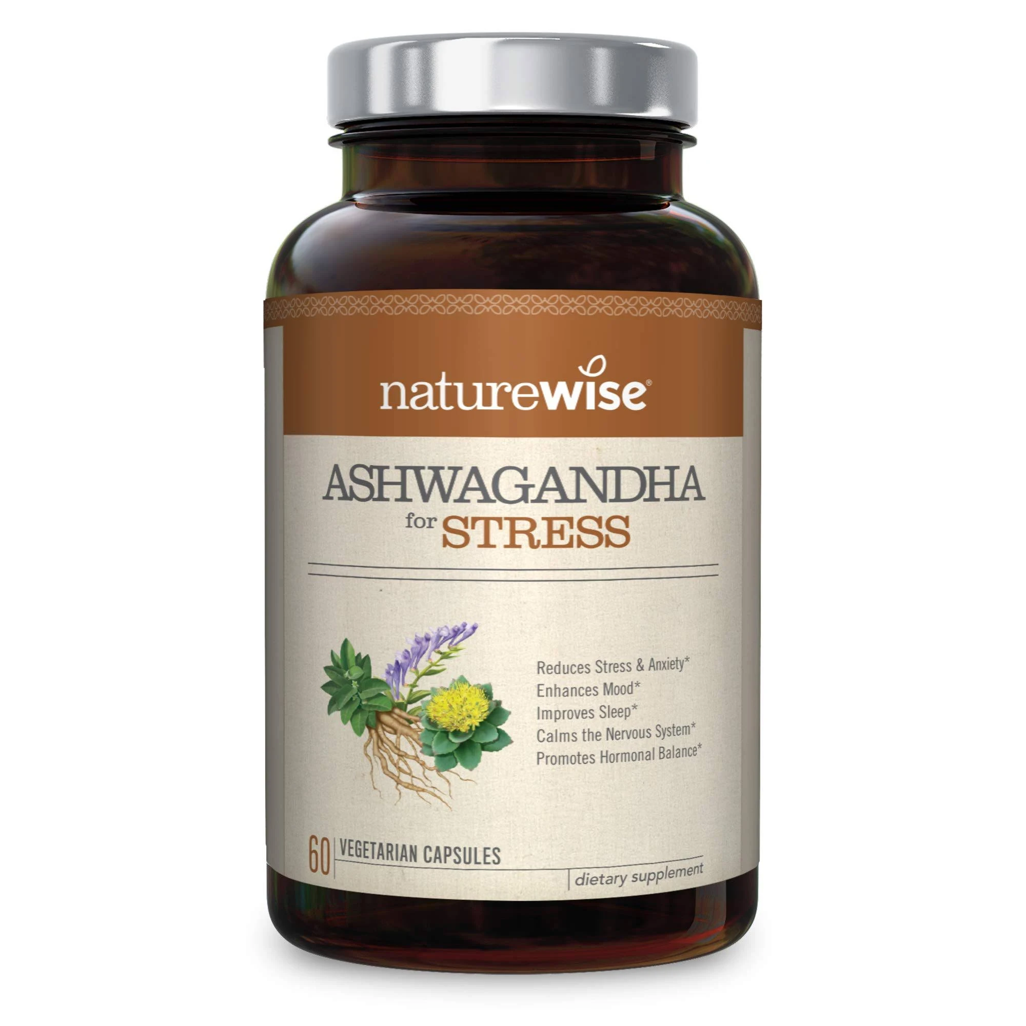 NatureWise Ashwagandha for Stress Adaptation &amp; Anxiety Relief, Calming KSM-66 He