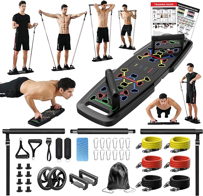 Push Up Board,Home Gym,Portable Exercise Equipment,Pila<wbr/>tes Bar &amp; 20 Black