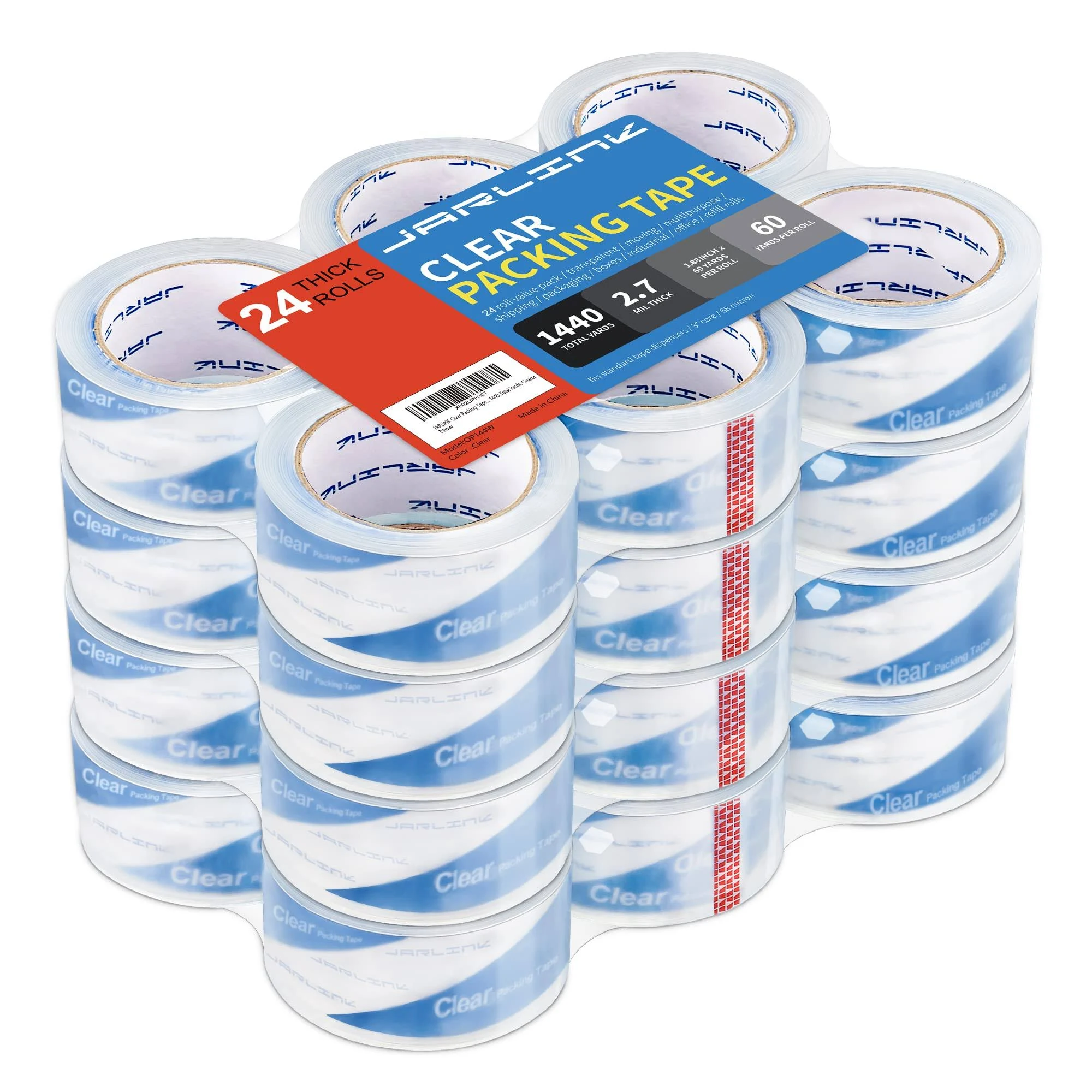 JARLINK Clearer Packing Tape 24 Rolls, Heavy Duty Packaging Tape for Shipping Packaging Moving Sealing, 2.8mil Thicker, 1.88 inches Wide, 60 Yards Per Roll, 1440 Total Yards