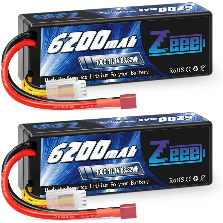 Zeee 3S 6200mAh 11.1V 100C Hard Case Lipo Battery - Black - 2 pack