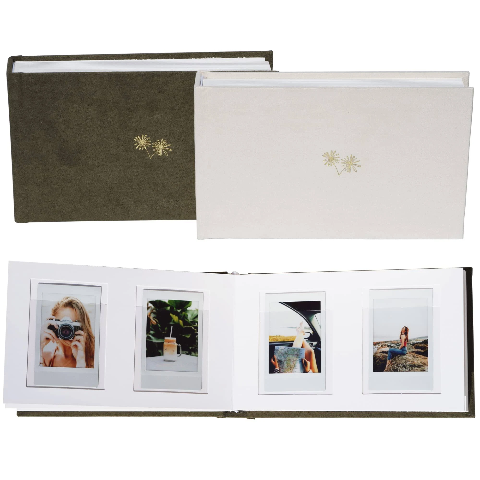 3 Inch Vegan Leather Hardcover Mini Photo Album with Writing Space 52 Pockets Compatible with Fujifilm Instax Mini 11 9 8 7s 90 70, Wedding Mini Photo Album (Olive)