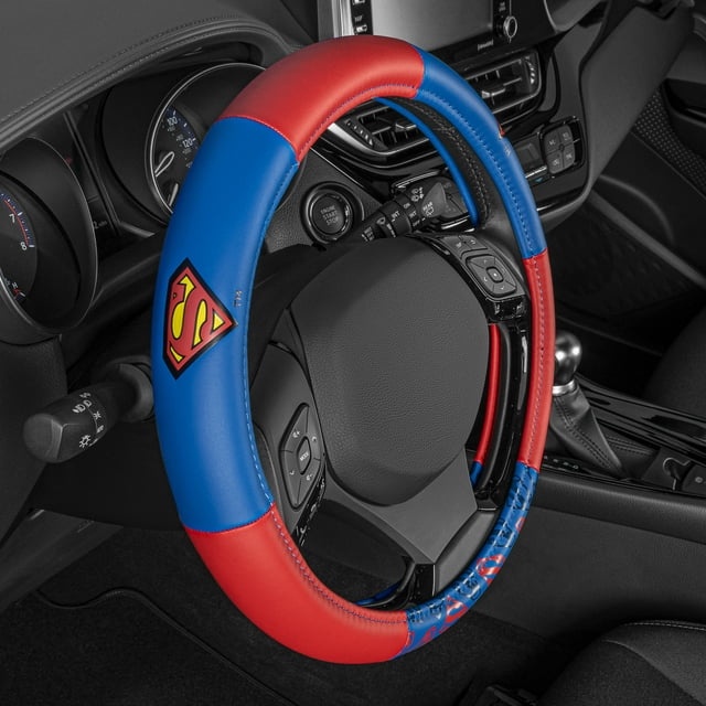 BDK Warner Bros DC Comics Superman Car Accessories Ergonomic Grip Steering Wheel Cover - Universal Size 14.5-15.5 in Diameter, Protects and Insulates for Car, Truck, Van, SUV