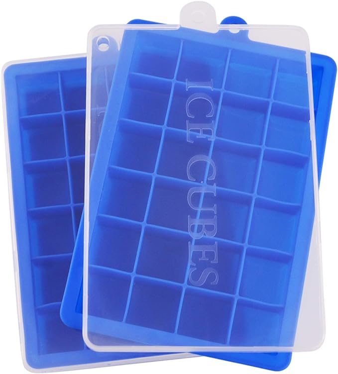 Ice Cube Tray, Silicone Square Ice Trays Easy Release Stackable Ice Cube Mold with Removable Lid, 24 Cavity (2 Pack,Blue)