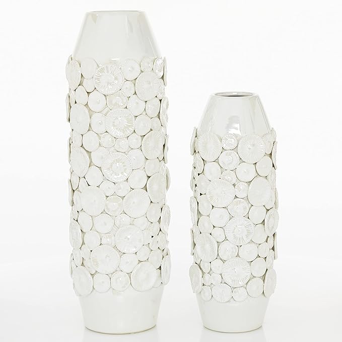 Deco 79 Ceramic Vase with Dimensional Circles Set of 2 22&#034; 17&#034;H White