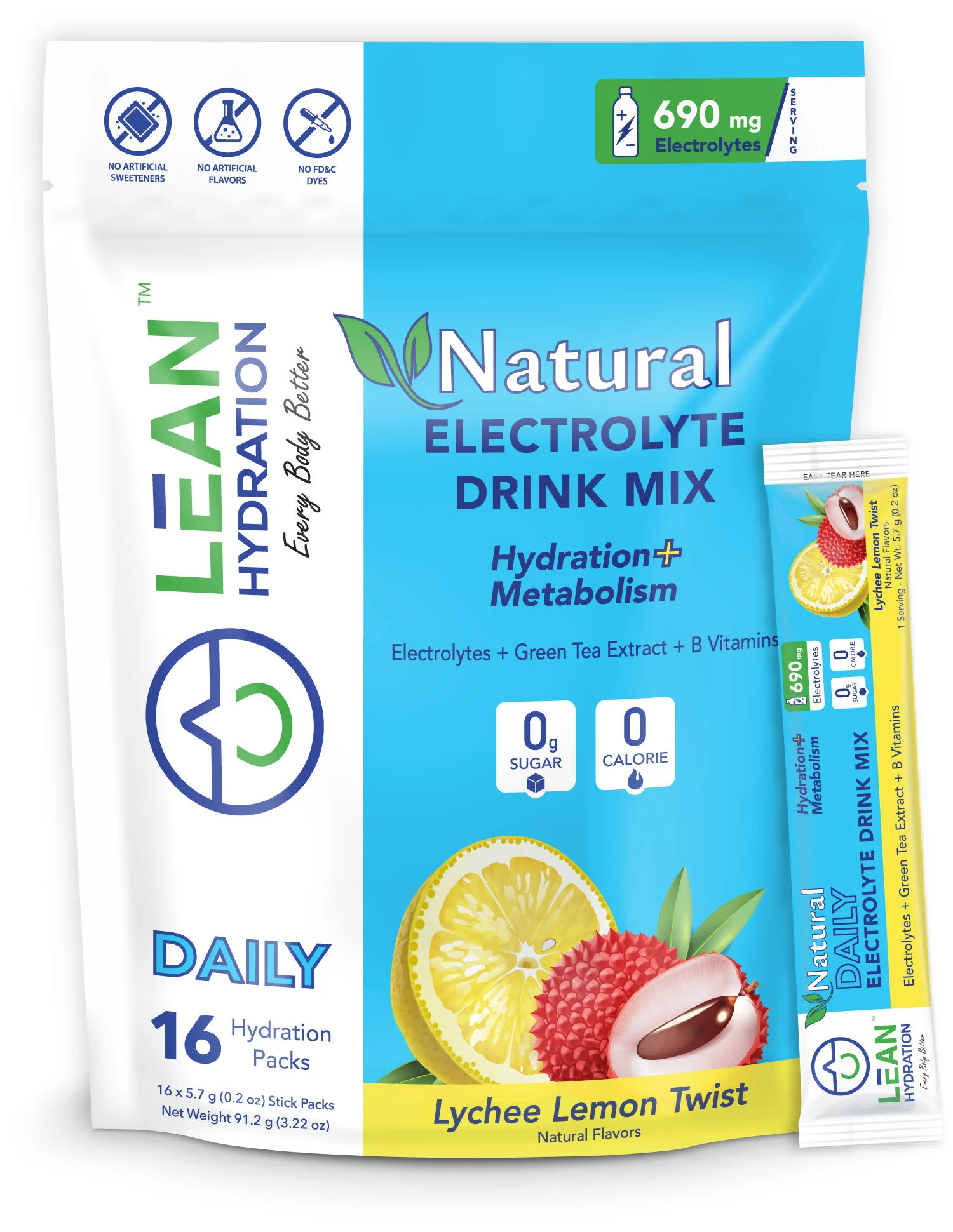 Lean Hydration Natural Daily Electrolyte Drink Mix 16 Servings